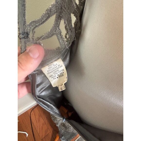 VTG Scala Beaded Gown Glam Formal Evening Wear Event size XL Silver Gray Silk - Picture 8 of 9